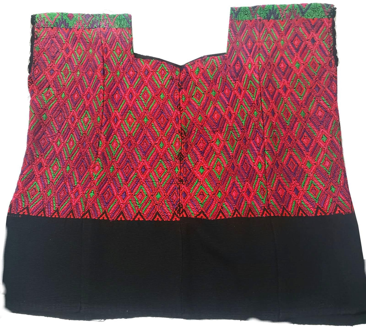Handwoven Guatemalan Huipil Blouse from Santa María de Jesús - Geometric Brocade Top, Pink Green Purple Mayan Textile, Boho Ethnic Blouse