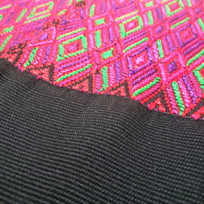 Handwoven Guatemalan Huipil Blouse from Santa María de Jesús - Geometric Brocade Top, Pink Green Purple Mayan Textile, Boho Ethnic Blouse