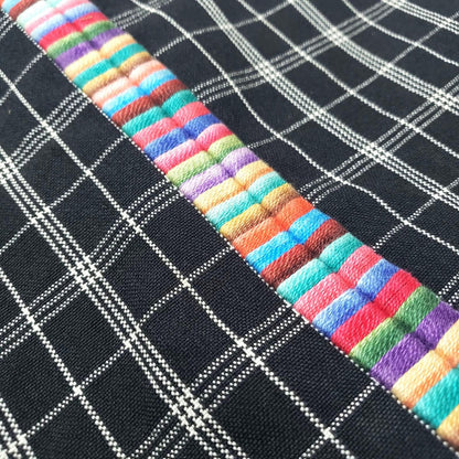 Hand Embroidered Guatemalan Pillow Cover, Black Grid Throw Pillow Case, Santa María de Jesús Traditional Textile Cushion Cover