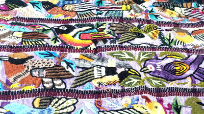 and Embroidered Bird Pillow Cover 14x22, Guatemalan Huipil Cushion Cover, Handwoven Mayan Artisan Pillow, Bohemian Lumbar Accent Pillow