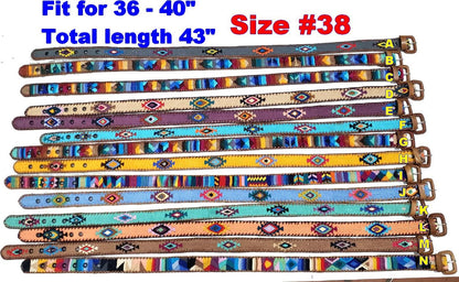 Authentic Handmade SILK Leather Braided UNISEX Belt, Colorful Woven Design with Buckle and Loop