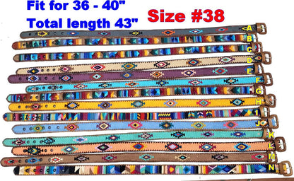 Lot of 2, 3 Authentic Handmade SILK Leather Braided UNISEX Belt, Colorful Woven Design with Buckle and Loop