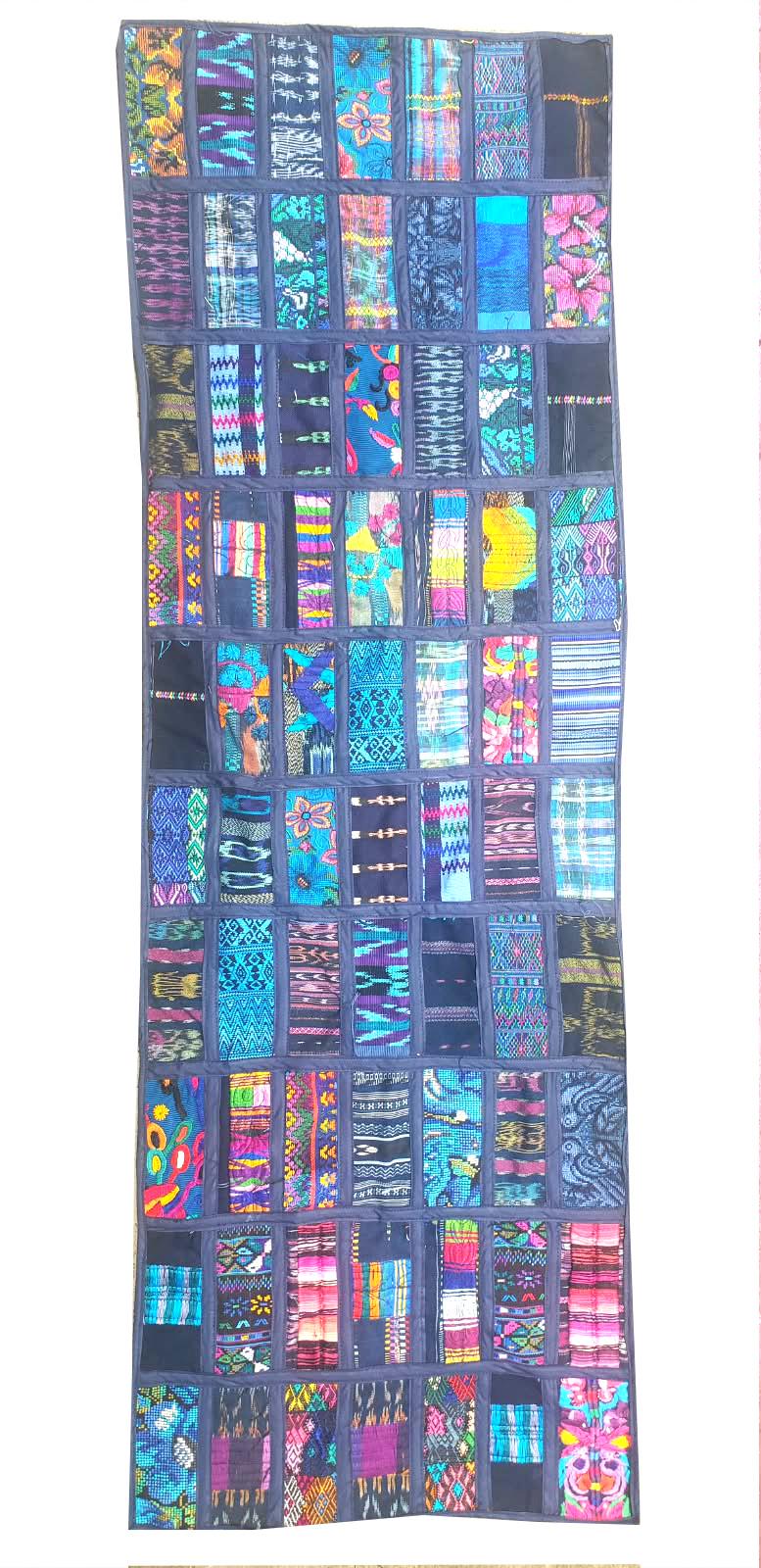 Guatemalan Huipil Table Runner 18x54, Handwoven Maya Patchwork Table Runner, Blue Bohemian Fabric Table Decor, Authentic Vintage Ethnic Gift