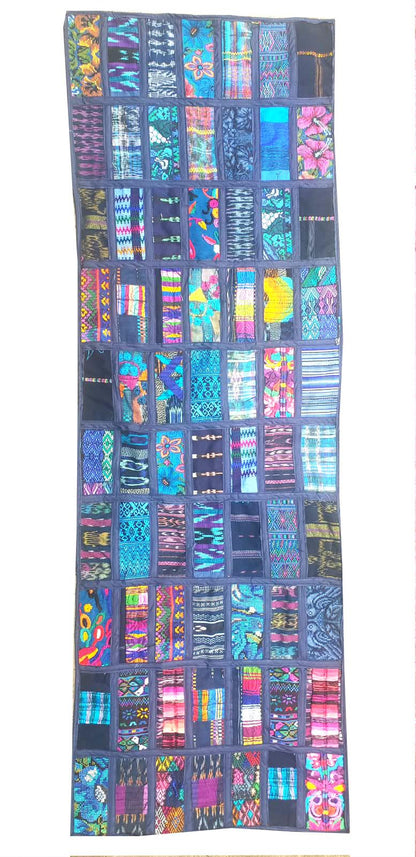 Guatemalan Huipil Table Runner 18x54, Handwoven Maya Patchwork Table Runner, Blue Bohemian Fabric Table Decor, Authentic Vintage Ethnic Gift
