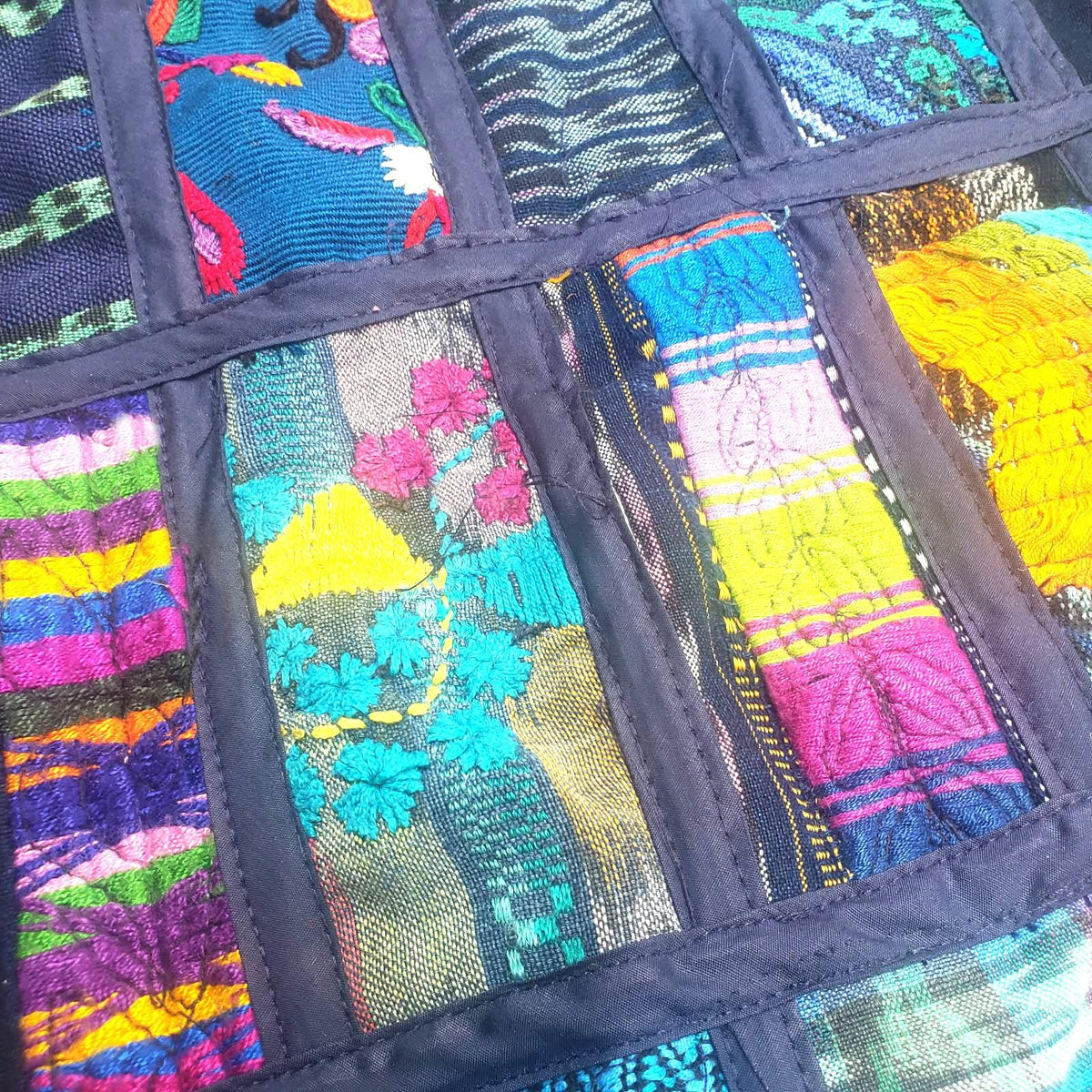 Guatemalan Huipil Table Runner 18x54, Handwoven Maya Patchwork Table Runner, Blue Bohemian Fabric Table Decor, Authentic Vintage Ethnic Gift