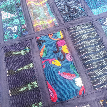 Guatemalan Huipil Table Runner 18x54, Handwoven Maya Patchwork Table Runner, Blue Bohemian Fabric Table Decor, Authentic Vintage Ethnic Gift