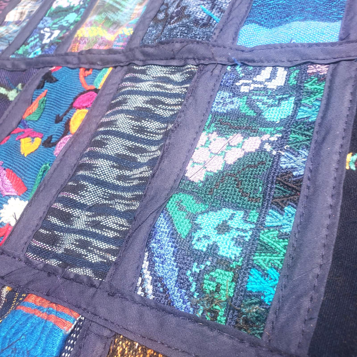 Guatemalan Huipil Table Runner 18x54, Handwoven Maya Patchwork Table Runner, Blue Bohemian Fabric Table Decor, Authentic Vintage Ethnic Gift