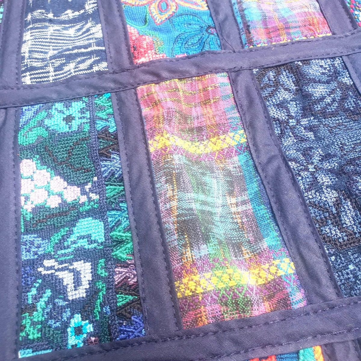Guatemalan Huipil Table Runner 18x54, Handwoven Maya Patchwork Table Runner, Blue Bohemian Fabric Table Decor, Authentic Vintage Ethnic Gift