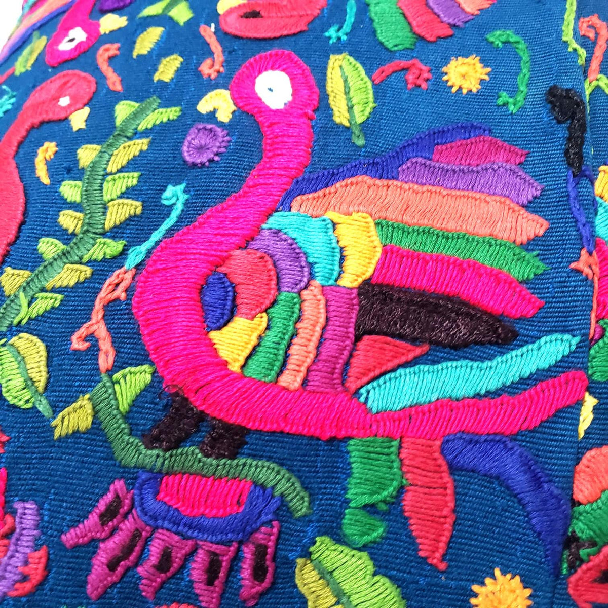 Upcycled Huipil PILLOW Case, Cushion Cover 19x19 inches, Handmade Blue PEACOCKS and FLORAL Textile
