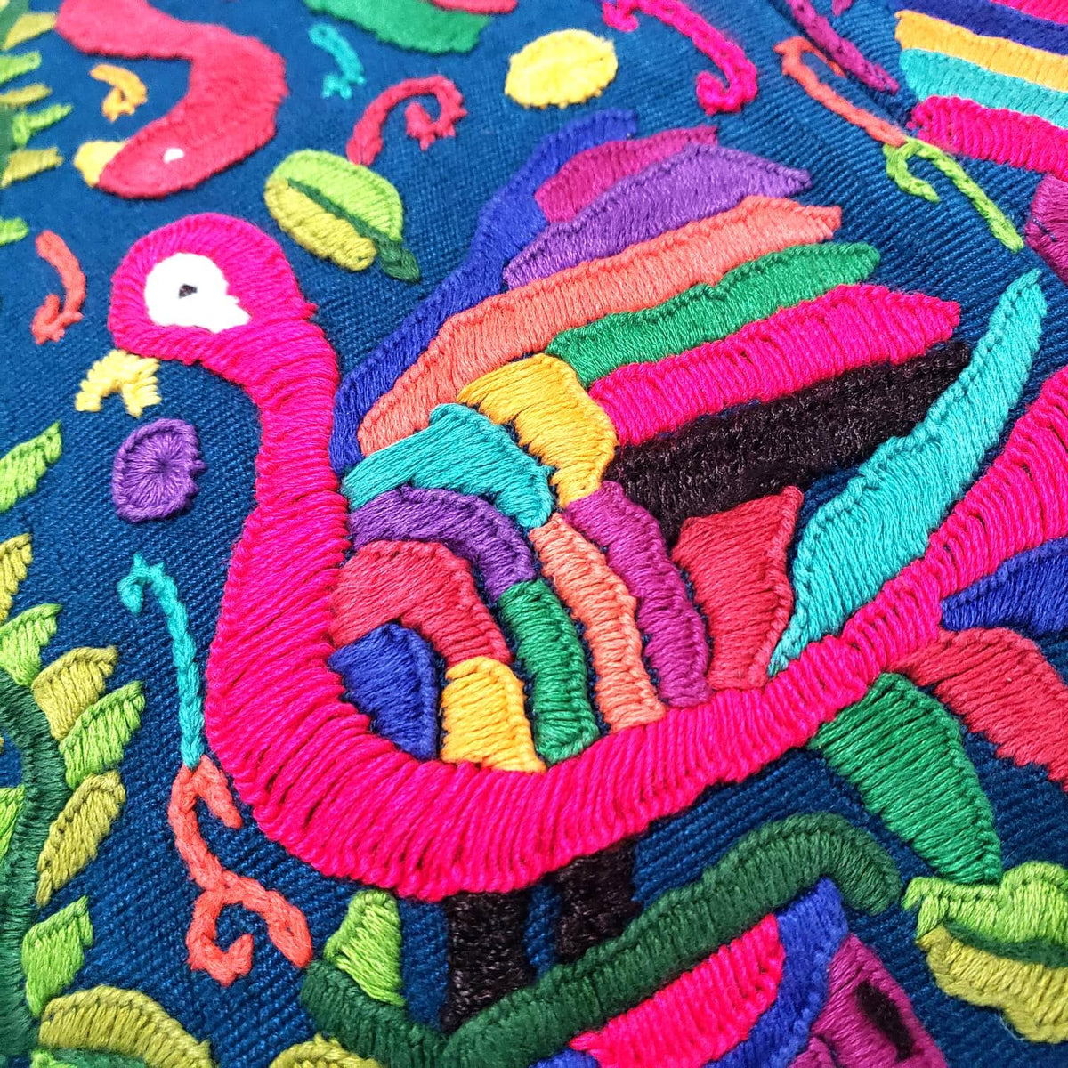 Upcycled Huipil PILLOW Case, Cushion Cover 19x19 inches, Handmade Blue PEACOCKS and FLORAL Textile