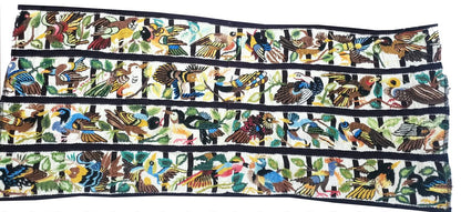 Handmade White EMBROIDERED Guatemalan Santiago Atitlan COTTON WALL "Mayan Bird Family" Tapestry