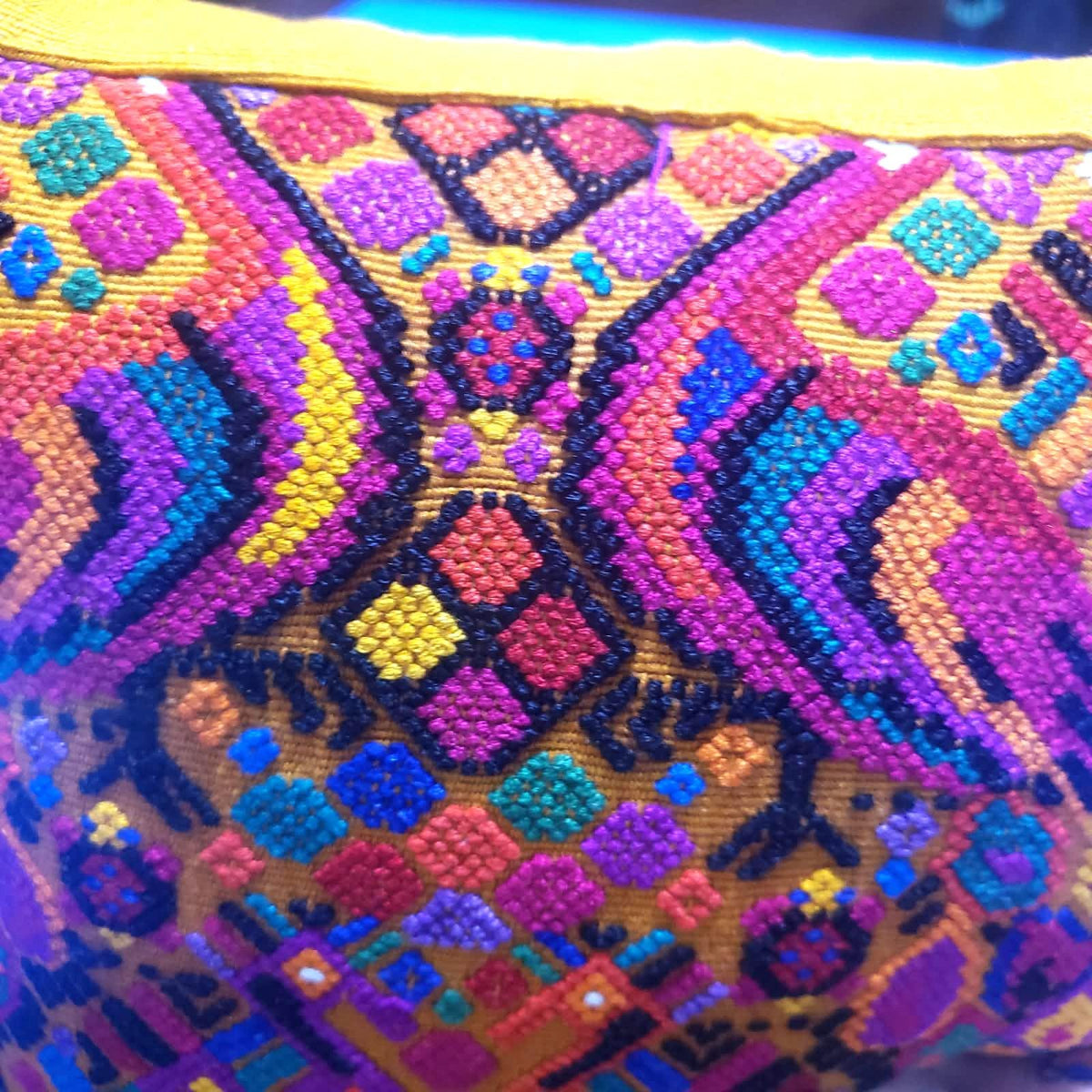 Guatemalan Handwoven Throw Pillow with Insert 10x10, Mustard Yellow Peacock Cushion, Boho Decorative Pillow