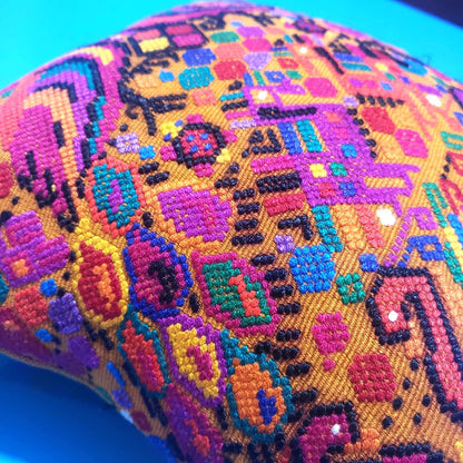 Guatemalan Handwoven Throw Pillow with Insert 10x10, Mustard Yellow Peacock Cushion, Boho Decorative Pillow