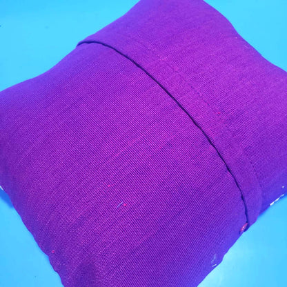 Guatemalan Hand Embroidered Pillow with Insert 14x12, Blue Bird Floral Accent Cushion, Striped Boho Throw Pillow Santiago Atitlan Folk Art