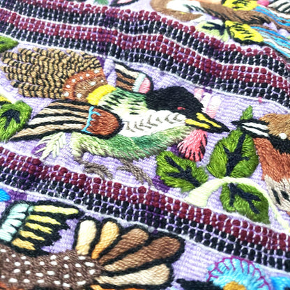 Hand Embroidered Bird Pillow 10x10, Guatemalan Huipil Cushion Cover, Handwoven Mayan Artisan Pillow, Bohemian Accent Pillow
