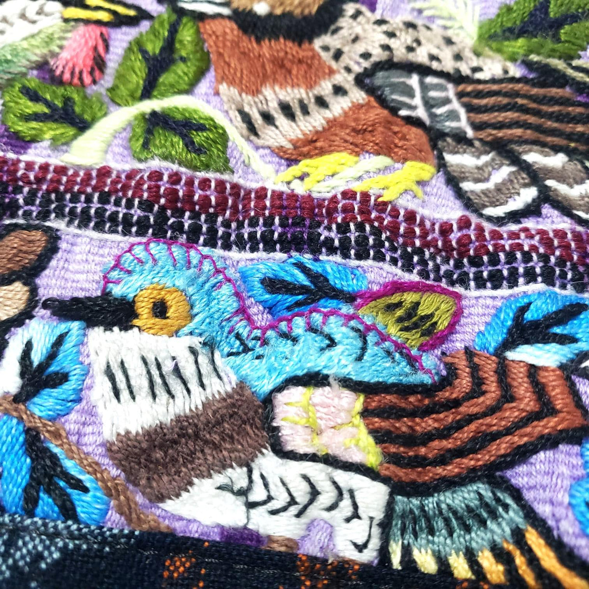 Hand Embroidered Bird Pillow 10x10, Guatemalan Huipil Cushion Cover, Handwoven Mayan Artisan Pillow, Bohemian Accent Pillow