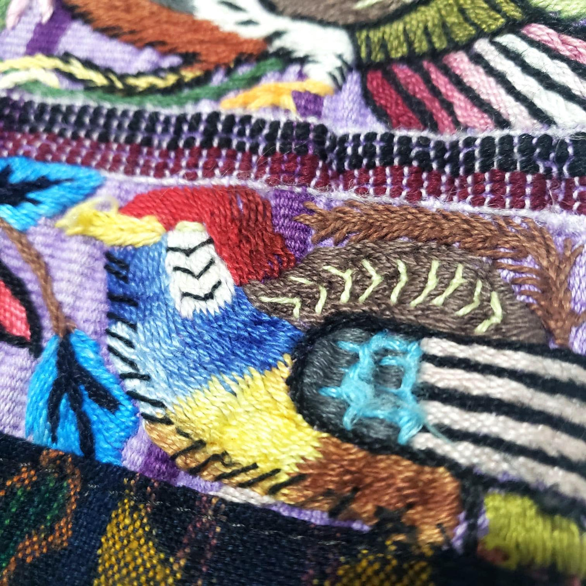 Hand Embroidered Bird Pillow 10x10, Guatemalan Huipil Cushion Cover, Handwoven Mayan Artisan Pillow, Bohemian Accent Pillow
