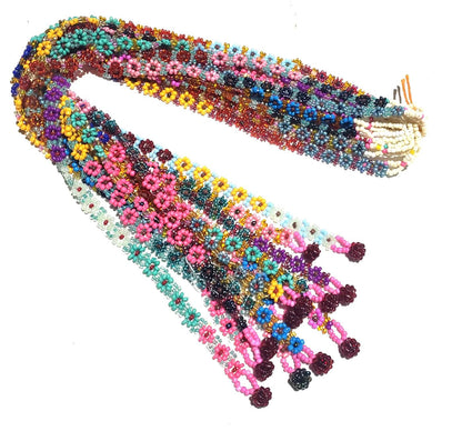 Set of 6 Beaded Daisy Chain Necklaces, Handwoven Glass Seed Bead Chokers, Wholesale Colorful Floral Necklaces, Bulk Party Favors, 16 Inch