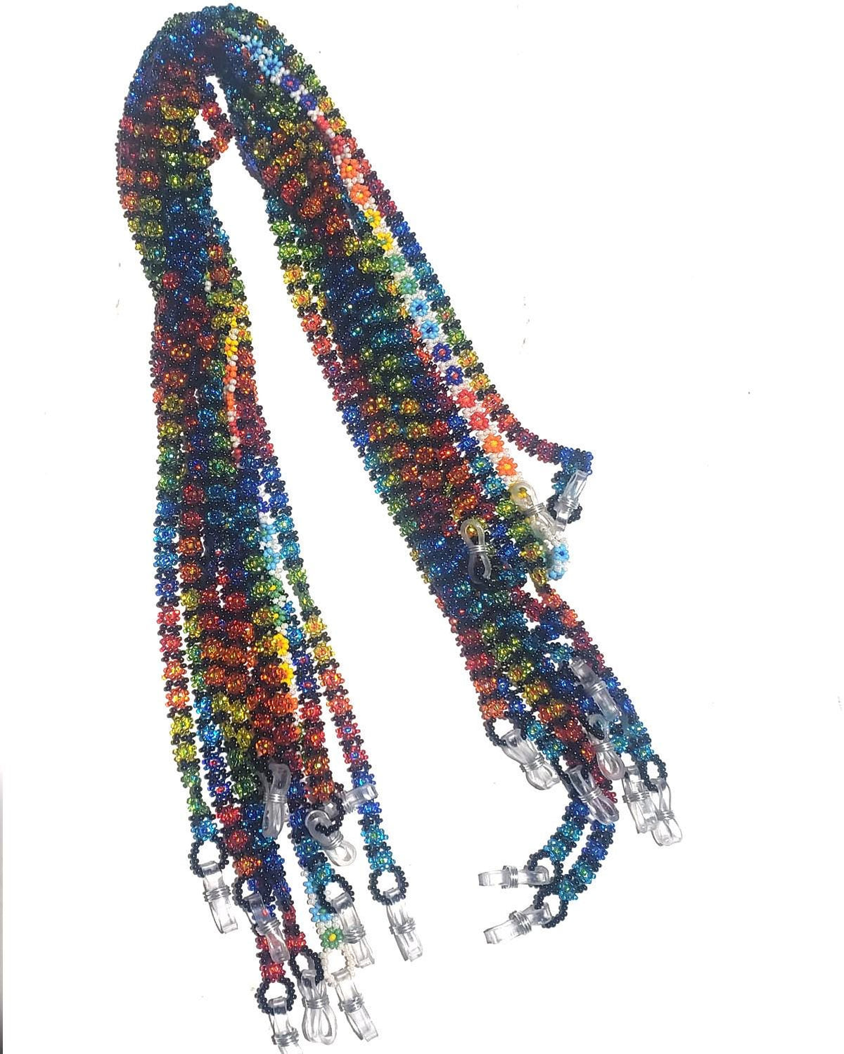 Set of 6 Beaded Eyeglass Chains, Handwoven Flower Glass Bead Sunglass Strap Holders, Wholesale Eyewear Lanyard Bulk Lot, 24 Inch
