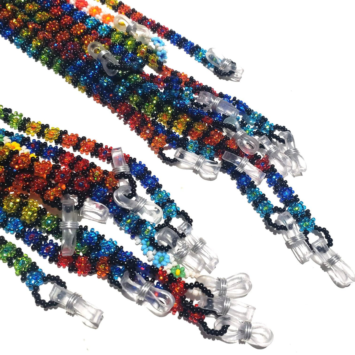 Set of 6 Beaded Eyeglass Chains, Handwoven Flower Glass Bead Sunglass Strap Holders, Wholesale Eyewear Lanyard Bulk Lot, 24 Inch