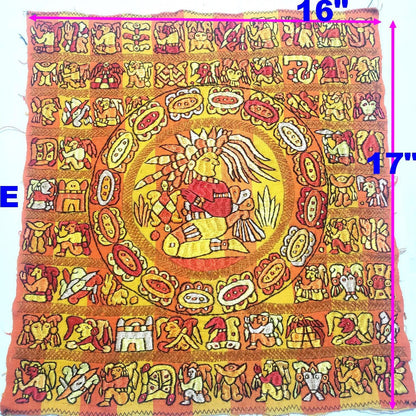 Hand Embroidered Mayan Calendar Tapestry, Guatemalan Wall Hanging, Silk Thread Folk Art Textile, Santiago Atitlan Fabric, Boho Home Decor