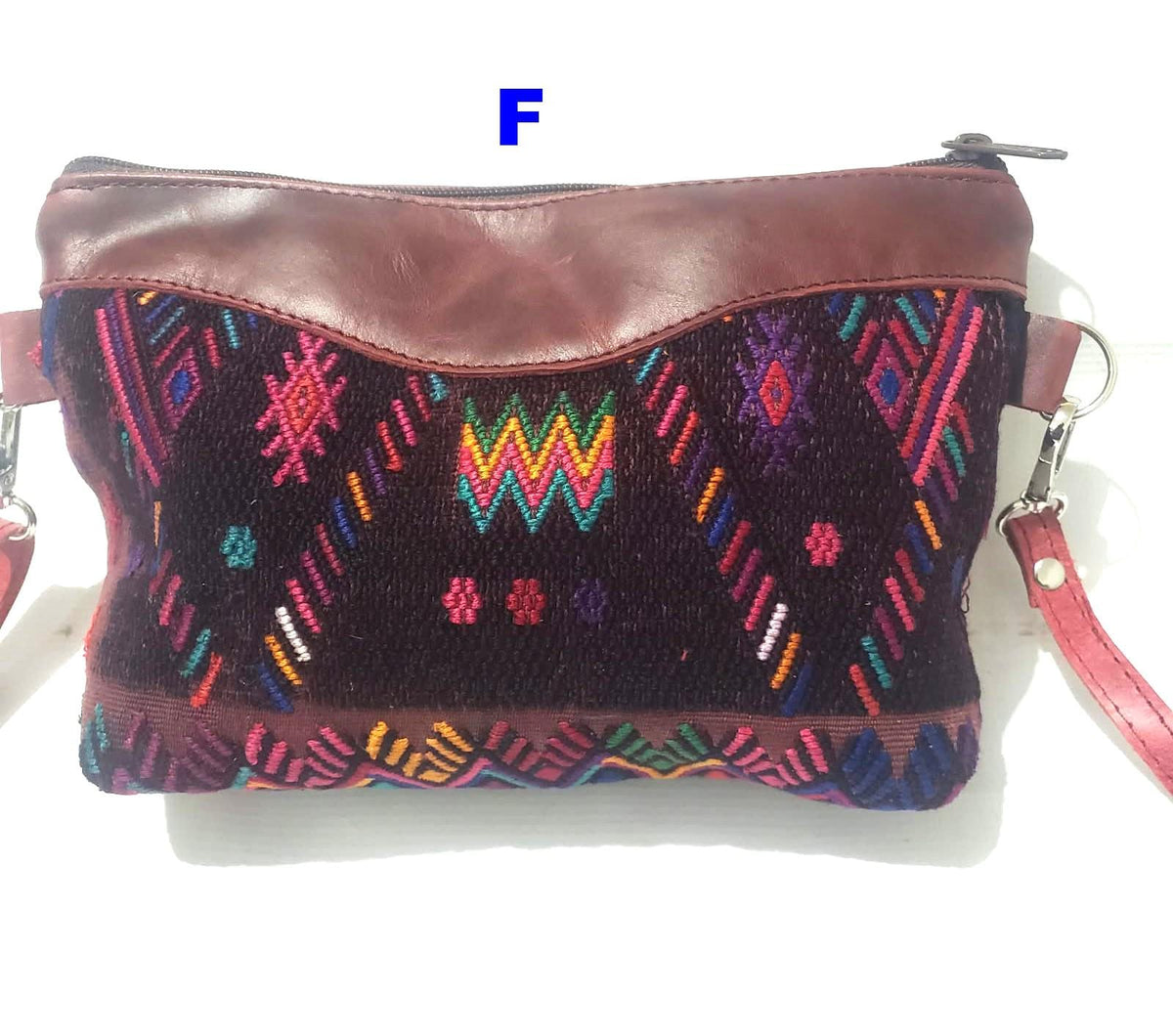 Guatemalan Leather Huipil Wristlet Clutch: Fair Trade Crossbody Purse