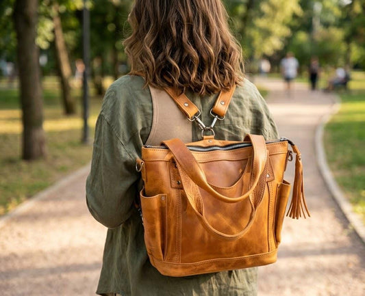 The Ultimate All-in-One Convertible BACKPACK, Diaper Genuine Marbled TAN Leather Color, CDB Gift For Her