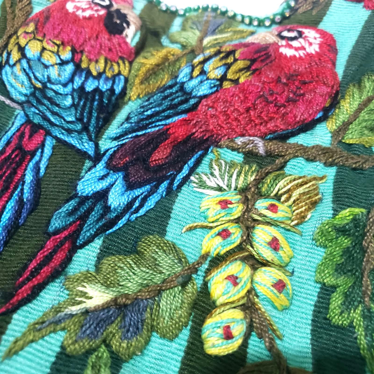 Vintage Hand Embroidered Guatemalan Huipil, Red Parrots Santiago Atitlan Blouse, Handwoven Ethnic Boho Top, Fair Trade Mayan Textile
