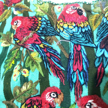 Vintage Hand Embroidered Guatemalan Huipil, Red Parrots Santiago Atitlan Blouse, Handwoven Ethnic Boho Top, Fair Trade Mayan Textile