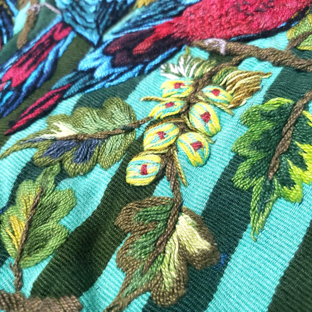 Vintage Hand Embroidered Guatemalan Huipil, Red Parrots Santiago Atitlan Blouse, Handwoven Ethnic Boho Top, Fair Trade Mayan Textile