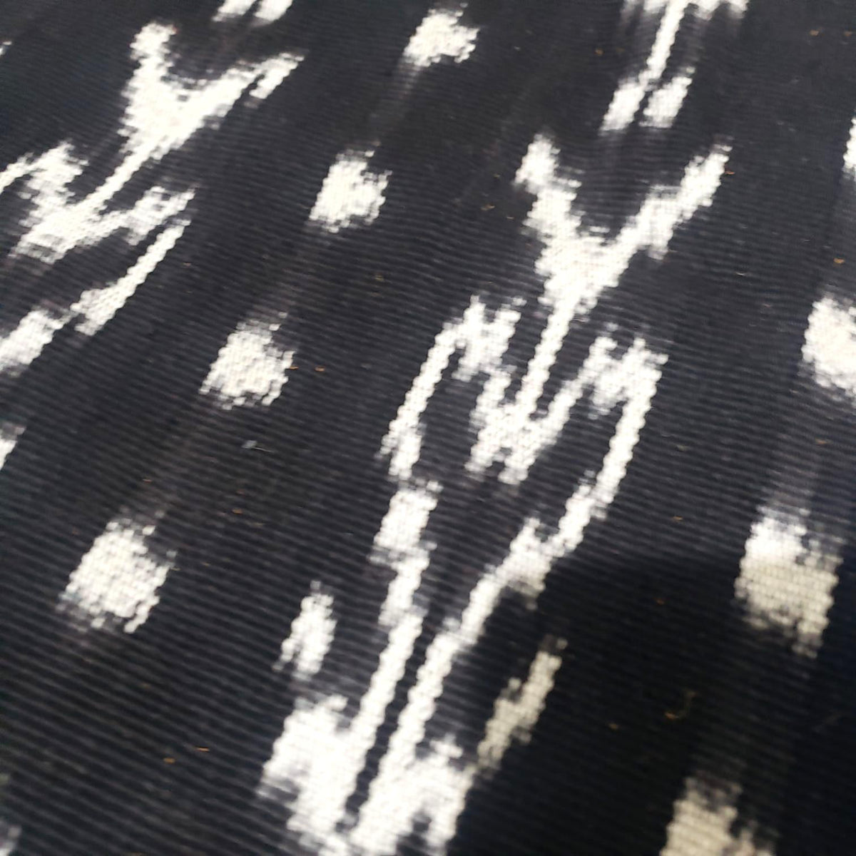 Handwoven Guatemalan Textile Fabric, Ethnic Stripe Cotton, black white ikat 36 in