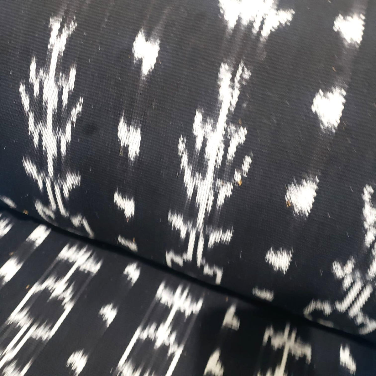 Handwoven Guatemalan Textile Fabric, Ethnic Stripe Cotton, black white ikat 36 in