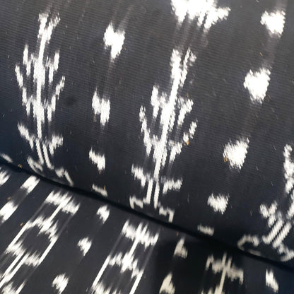 Handwoven Guatemalan Textile Fabric, Ethnic Stripe Cotton, black white ikat 36 in