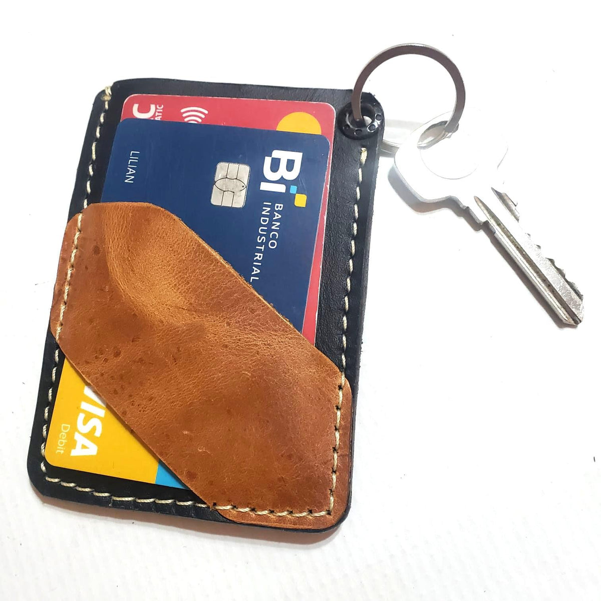 Handcrafted Leather Card Holder Keychain, Slim Minimalist Wallet for Women & Men, Small Credit Card Case with Key Ring, Fair Trade Gift