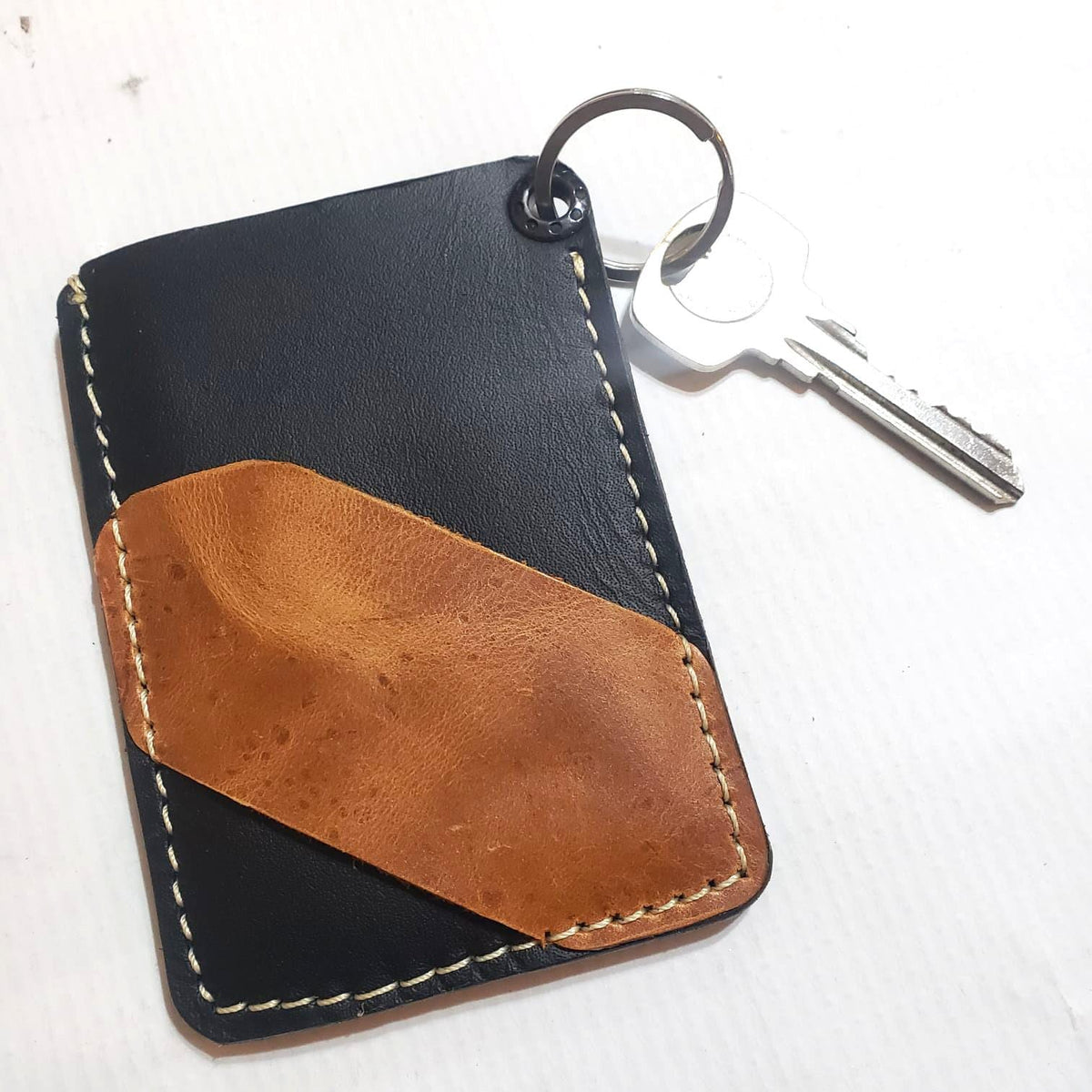 Handcrafted Leather Card Holder Keychain, Slim Minimalist Wallet for Women & Men, Small Credit Card Case with Key Ring, Fair Trade Gift