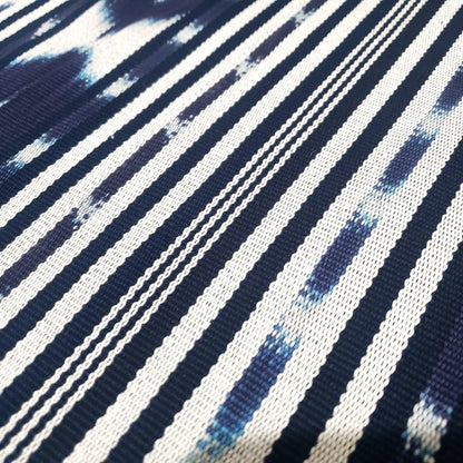 Handwoven Guatemalan Textile Fabric, Ethnic Stripe Cotton, black Indigo white ikat 36 in