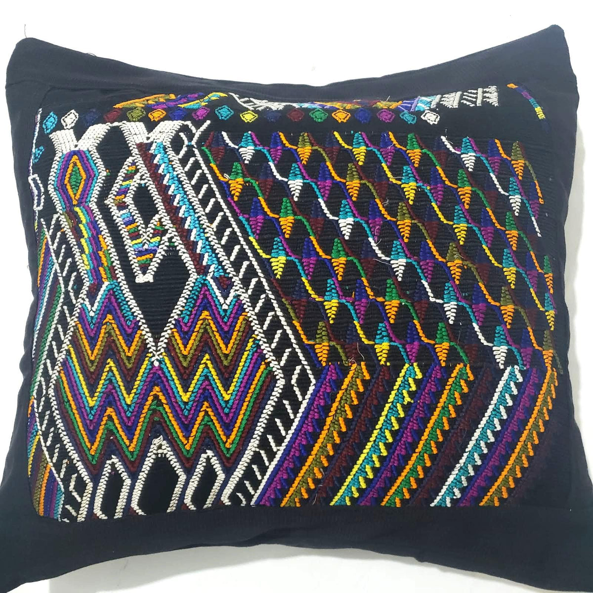 Nebaj Hand Weaved Pillow, MAYAN EAGLE Horse Weaved Cushion Customizable Size, BLACK Pillow Case