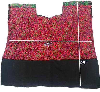 Handwoven Guatemalan Huipil Blouse from Santa María de Jesús - Geometric Brocade Top, Pink Green Purple Mayan Textile, Boho Ethnic Blouse