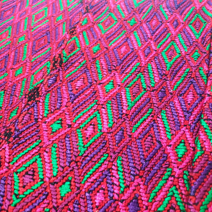 Handwoven Guatemalan Huipil Blouse from Santa María de Jesús - Geometric Brocade Top, Pink Green Purple Mayan Textile, Boho Ethnic Blouse