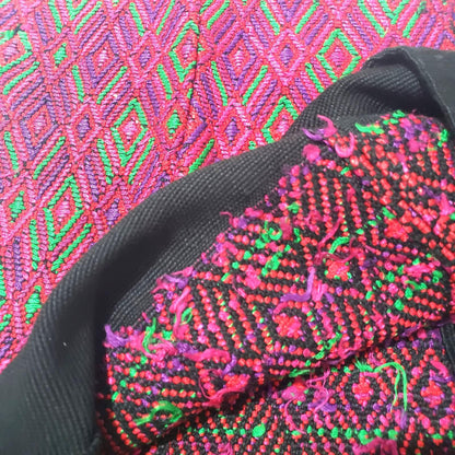 Handwoven Guatemalan Huipil Blouse from Santa María de Jesús - Geometric Brocade Top, Pink Green Purple Mayan Textile, Boho Ethnic Blouse