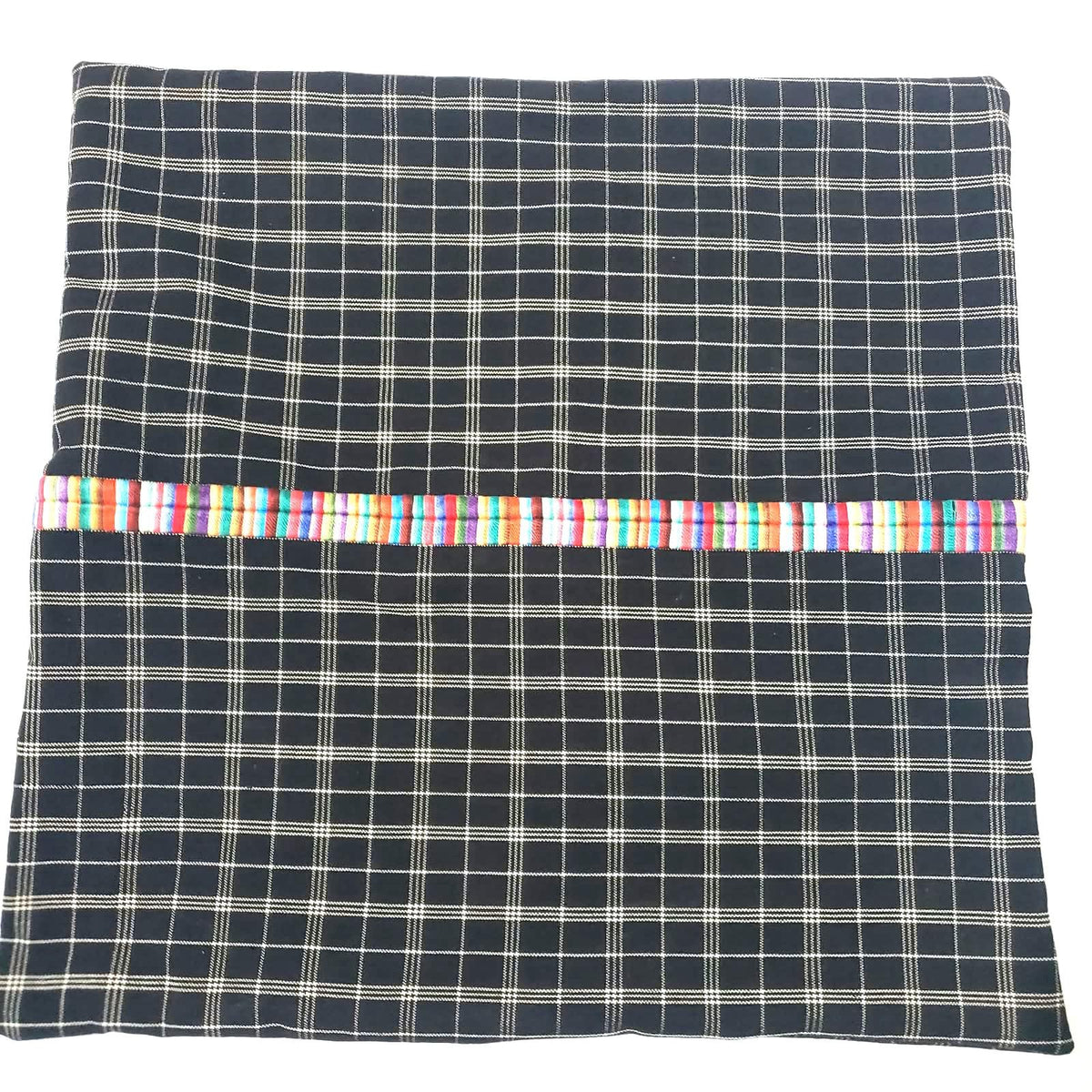 Hand Embroidered Guatemalan Pillow Cover, Black Grid Throw Pillow Case, Santa María de Jesús Traditional Textile Cushion Cover