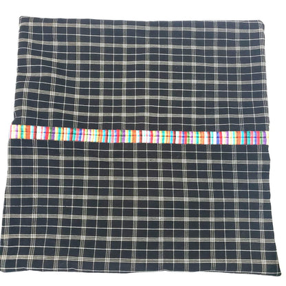 Hand Embroidered Guatemalan Pillow Cover, Black Grid Throw Pillow Case, Santa María de Jesús Traditional Textile Cushion Cover
