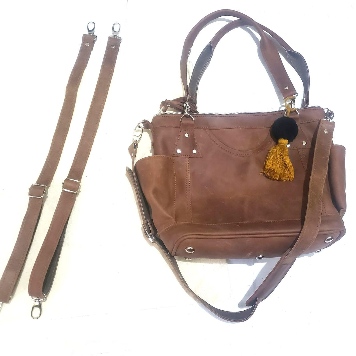 Genuine Leather Convertible Backpack Diaper Bag: Full Grain Dark Brown