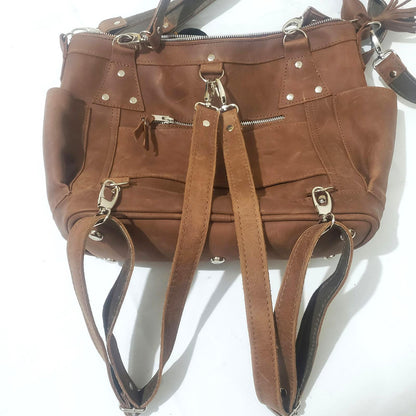 Genuine Leather Convertible Backpack Diaper Bag: Full Grain Dark Brown