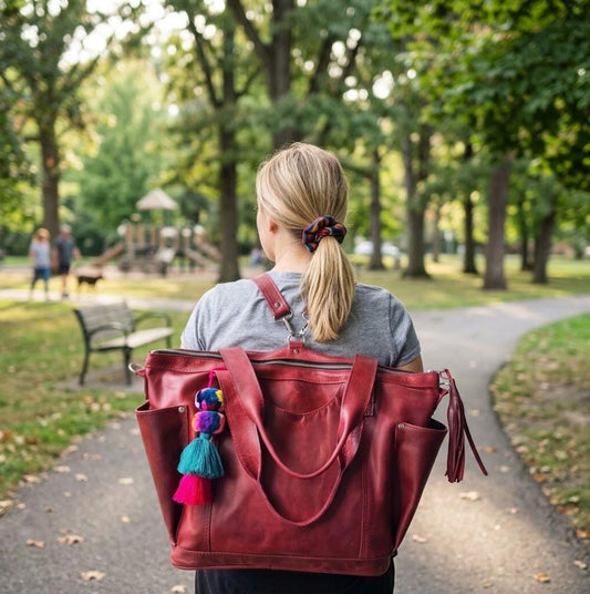 The Ultimate All-in-One Convertible BACKPACK, Diaper Genuine Marbled WINE Leather Color, CDB Gift For Her