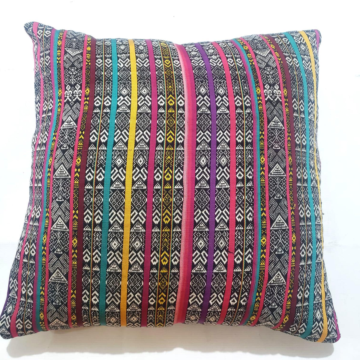 Handwoven Guatemalan Ikat Pillow Cover | Mayan Cotton Throw Cushion | Boho Ethnic Pillow Case 18x18 Custom Size Home Decor