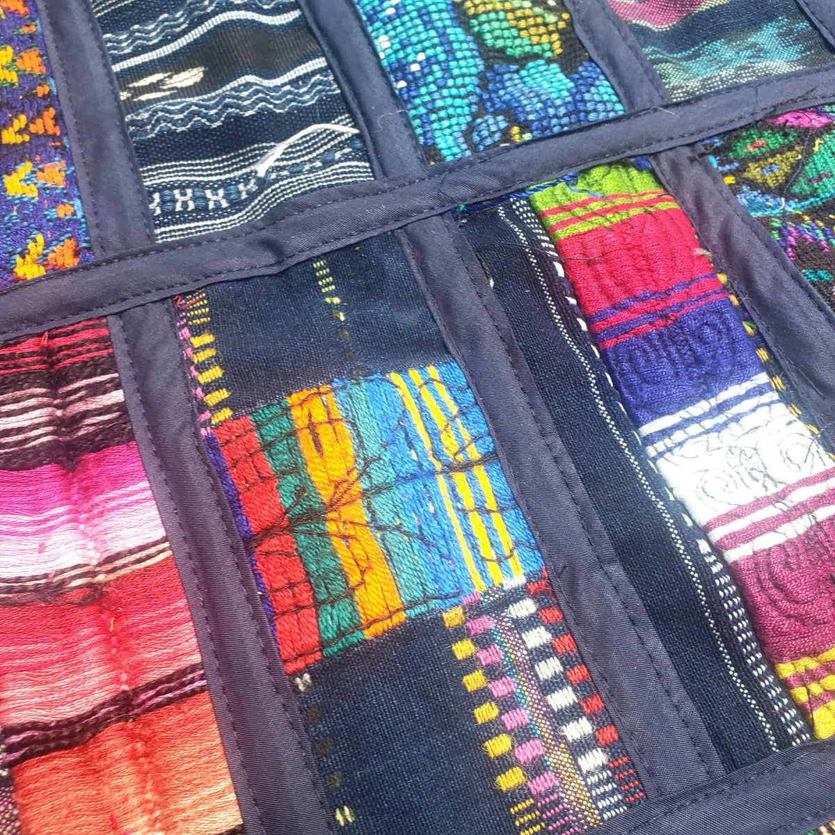 Guatemalan Huipil Table Runner 18x54, Handwoven Maya Patchwork Table Runner, Blue Bohemian Fabric Table Decor, Authentic Vintage Ethnic Gift