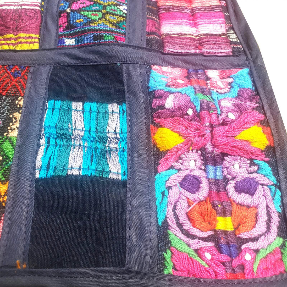 Guatemalan Huipil Table Runner 18x54, Handwoven Maya Patchwork Table Runner, Blue Bohemian Fabric Table Decor, Authentic Vintage Ethnic Gift