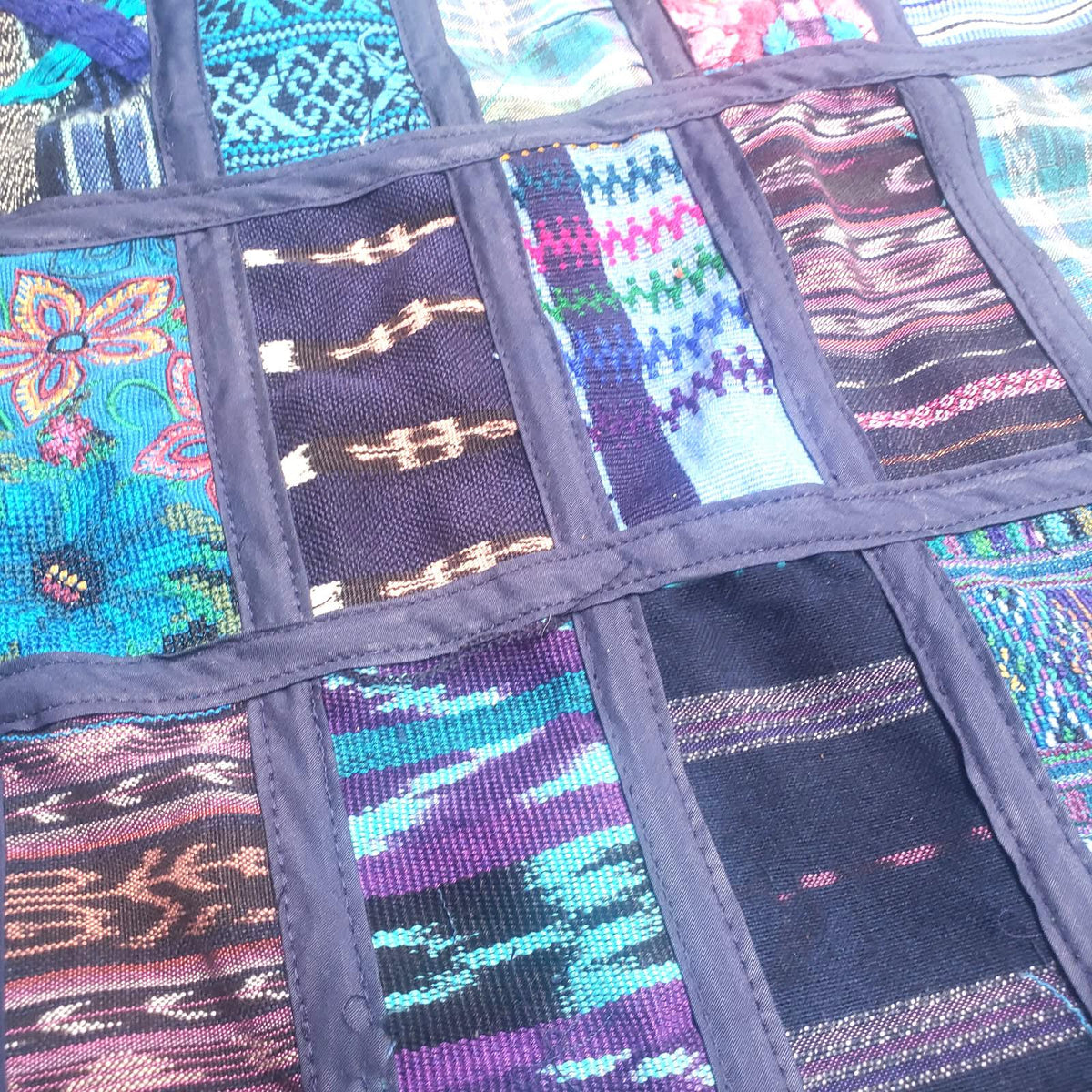 Guatemalan Huipil Table Runner 18x54, Handwoven Maya Patchwork Table Runner, Blue Bohemian Fabric Table Decor, Authentic Vintage Ethnic Gift