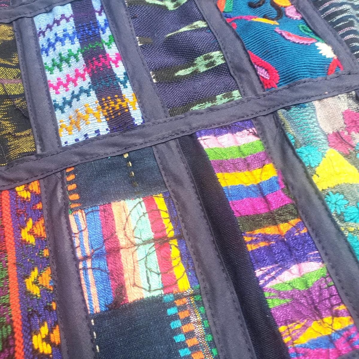 Guatemalan Huipil Table Runner 18x54, Handwoven Maya Patchwork Table Runner, Blue Bohemian Fabric Table Decor, Authentic Vintage Ethnic Gift